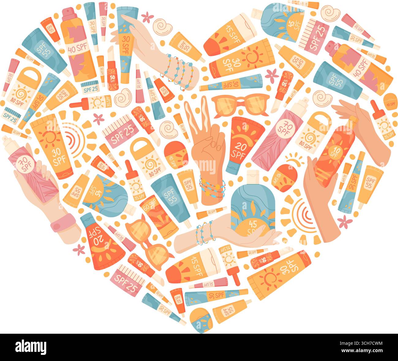 Crema solare Flat Heart Banner Illustrazione Vettoriale