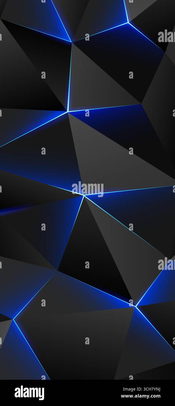 Sfondo poly scuro e basso, spazi luminosi tra i triangoli. Carta da parati geometrica astratta con linee tratteggiate, triangolo. Sfondo triangoli grigio-blu Illustrazione Vettoriale