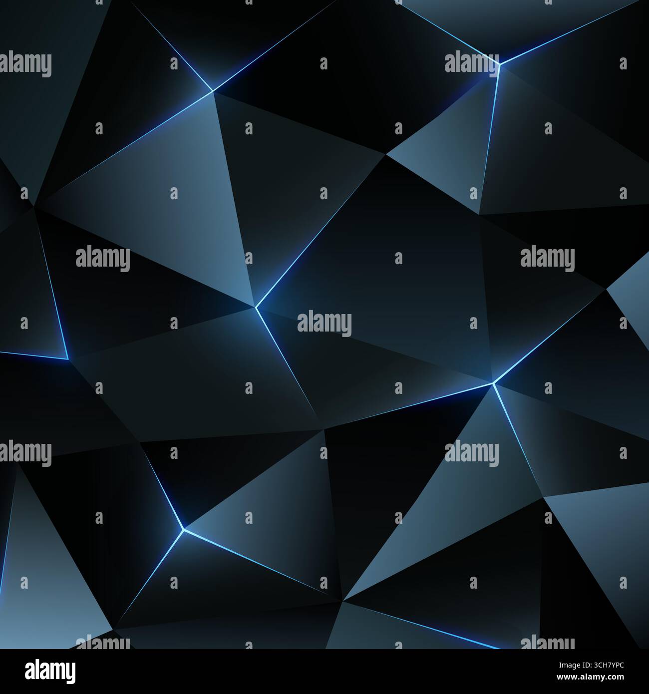 Sfondo in policarbonato scuro. Sfondo geometrico astratto con triangolo. Concetto di innovazione. Linee luminose di retroilluminazione. Sfondo triangoli blu Illustrazione Vettoriale
