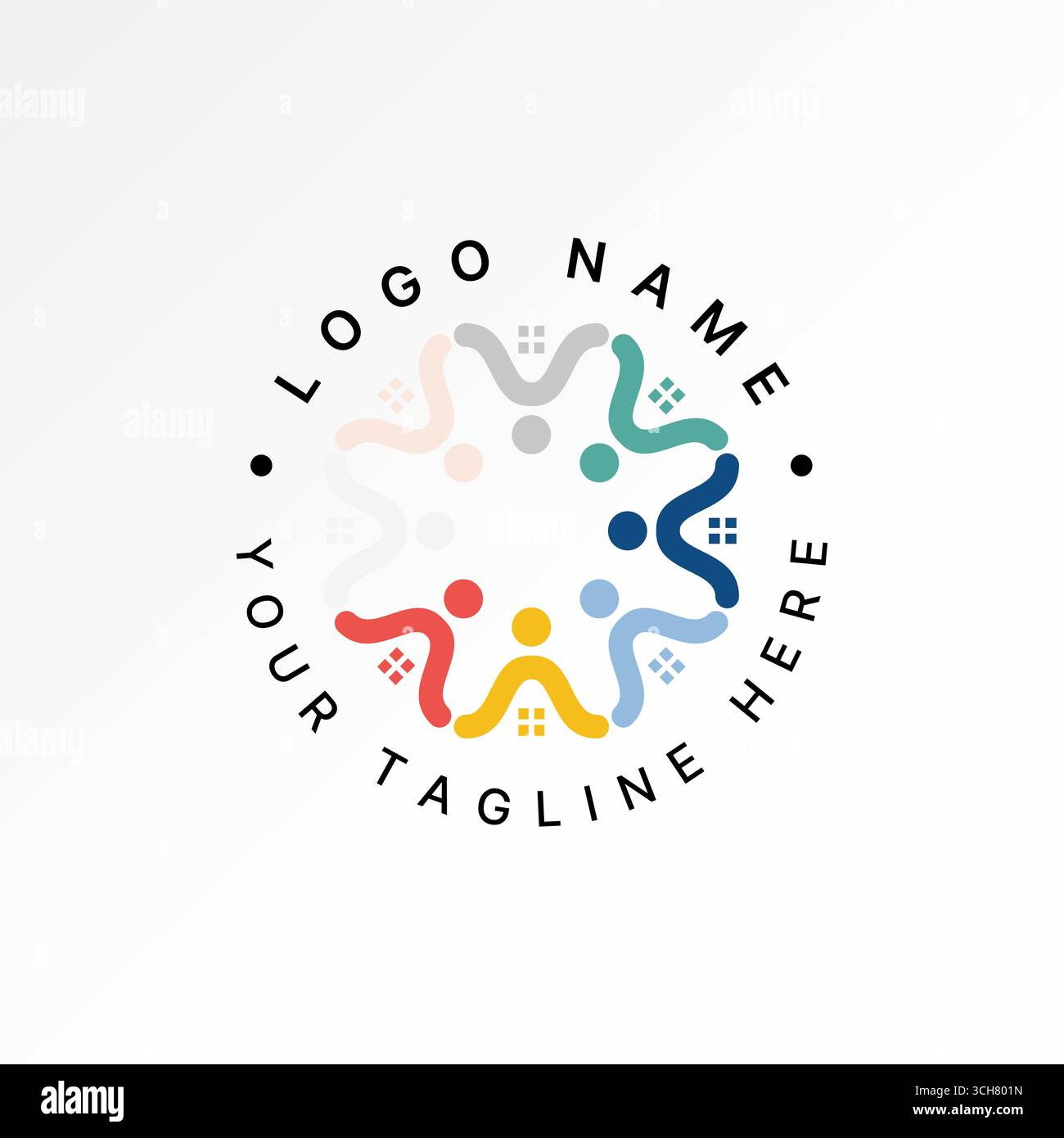 Design del logo concept grafico immagine vettoriale premium creativa top sell 8 line persone che si tengono per mano come il budget di investimento per finestre rotanti della casa sul tetto Illustrazione Vettoriale