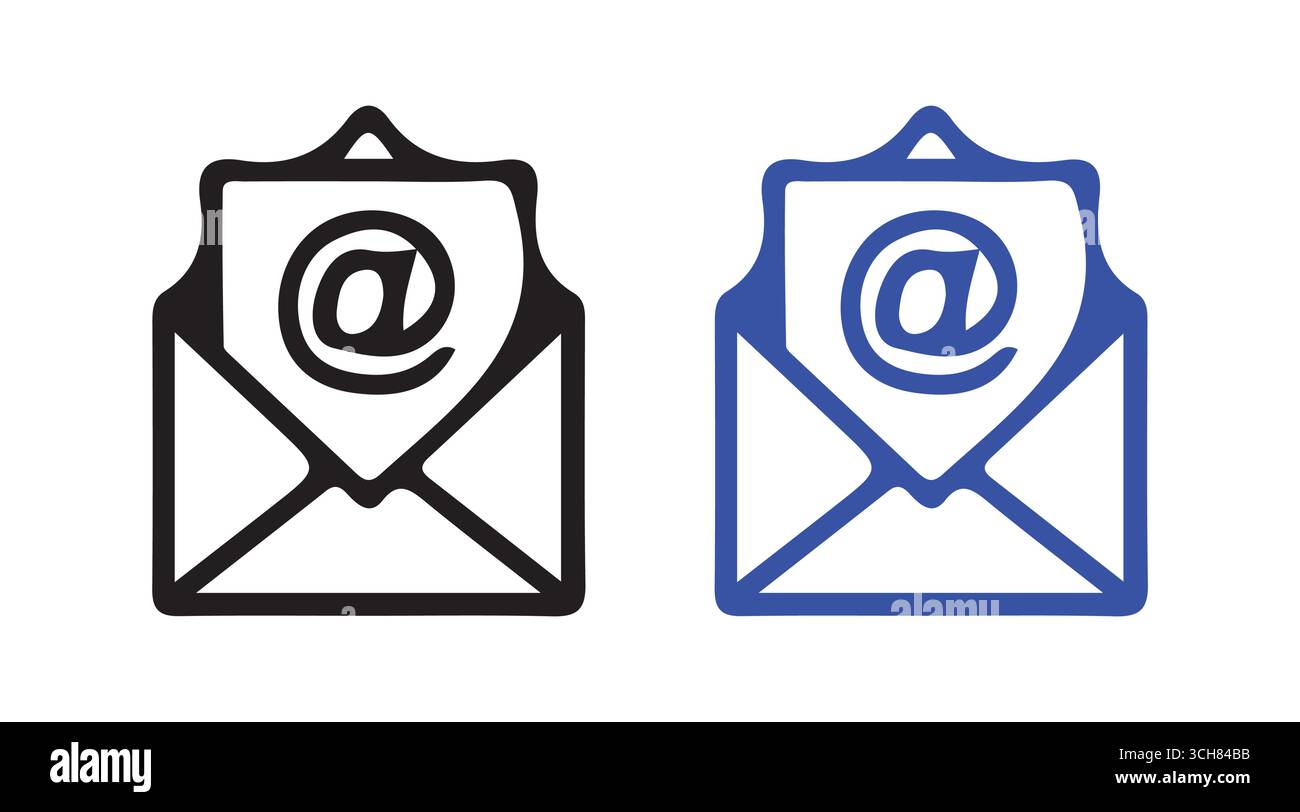 Set di icone inviluppo di posta – simbolo e-mail in stile solido e contorno per la progettazione di comunicazioni e messaggi Illustrazione Vettoriale