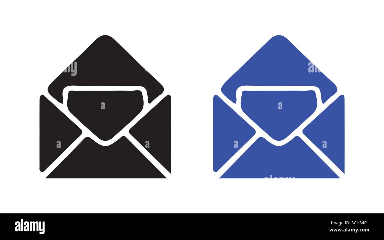 Set di icone inviluppo di posta – simbolo e-mail in stile solido e contorno per la progettazione di comunicazioni e messaggi Illustrazione Vettoriale
