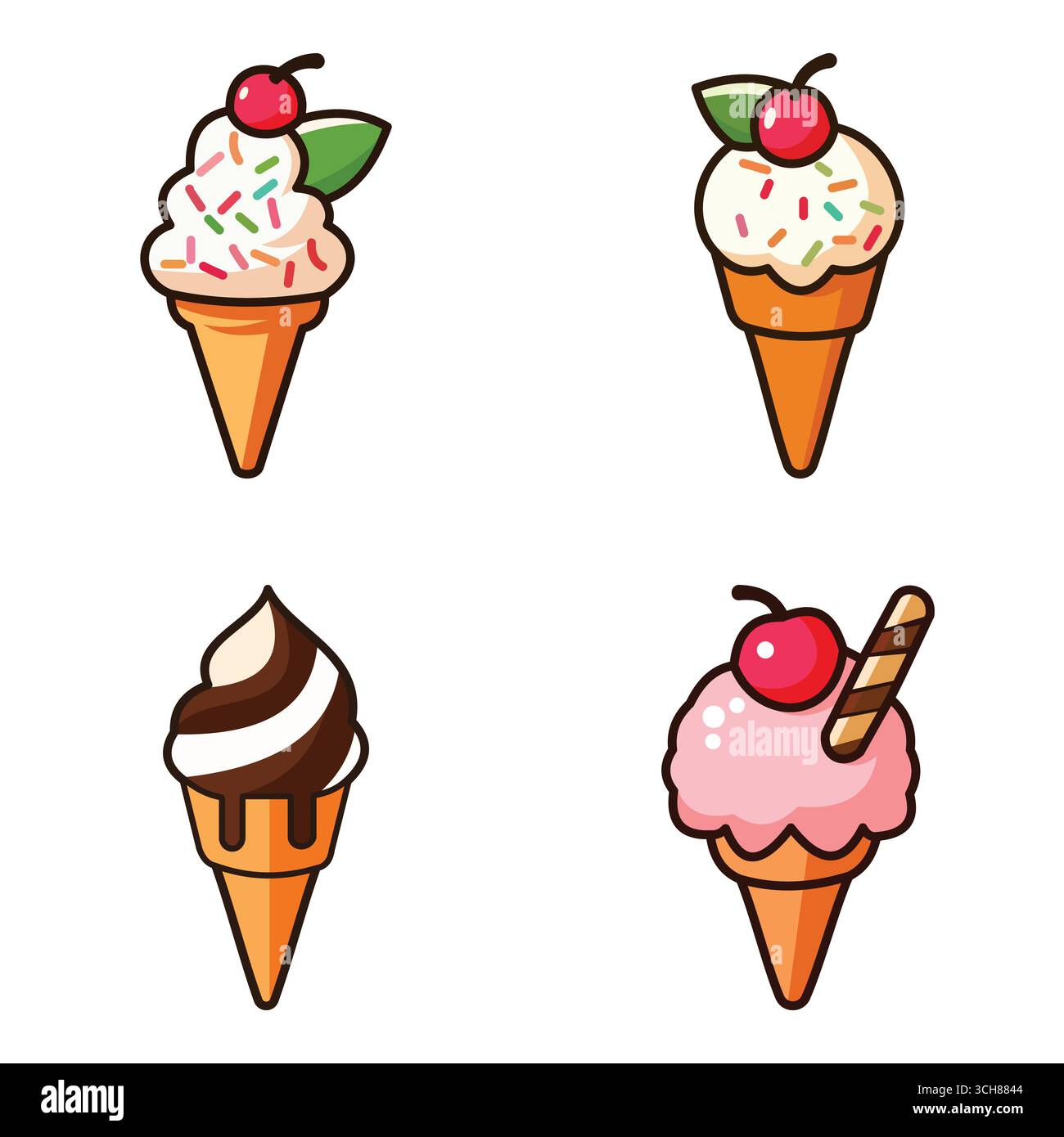 Illustrazione vettoriale del gelato impostato con colorazione su sfondo bianco Illustrazione Vettoriale