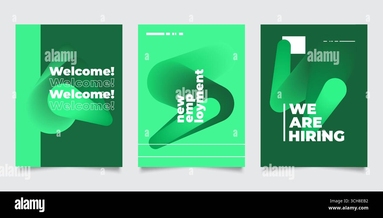 Set di design a poster moderno e semplice, con linee ondulate sfumate verdi. Design astratto per copertina, opuscoli, brochure, banner e modello per poster Illustrazione Vettoriale