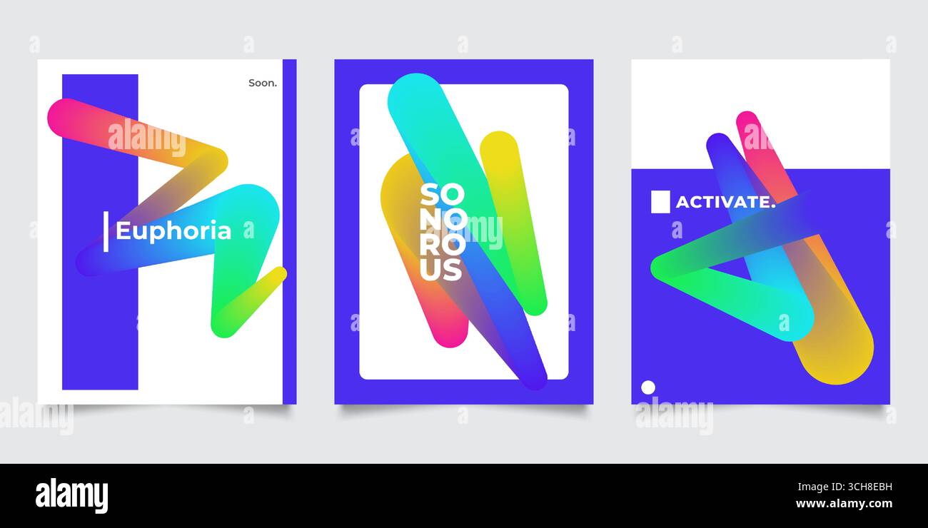 Set di design a poster moderno e semplice, con linee ondulate sfumate. Design astratto per copertina, opuscoli, brochure, banner e modello per poster Illustrazione Vettoriale