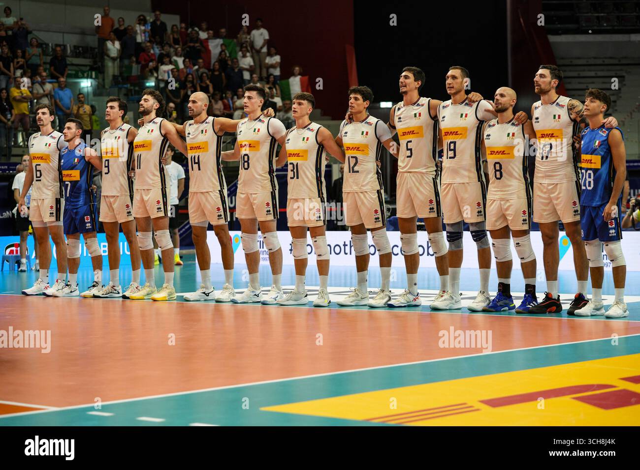Torino, Italia. 31 agosto 2025. Schierare la squadra di pallavolo maschile italiana durante la Coppa FIPAV maschile 2025 - Italia vs Olanda, partita internazionale di pallavolo a Torino, Italia, agosto 31 2025 crediti: Agenzia fotografica indipendente/Alamy Live News Foto Stock