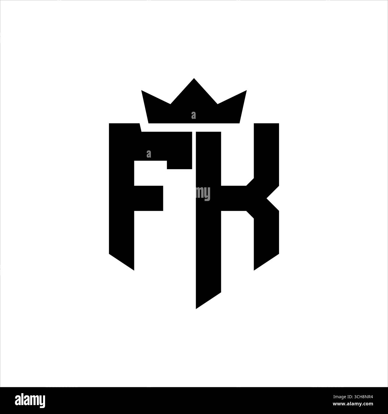 Immagine vettoriale del logo FK di uno scudo con uno stile geometrico nitido con una corona appuntita e un carattere spesso Illustrazione Vettoriale