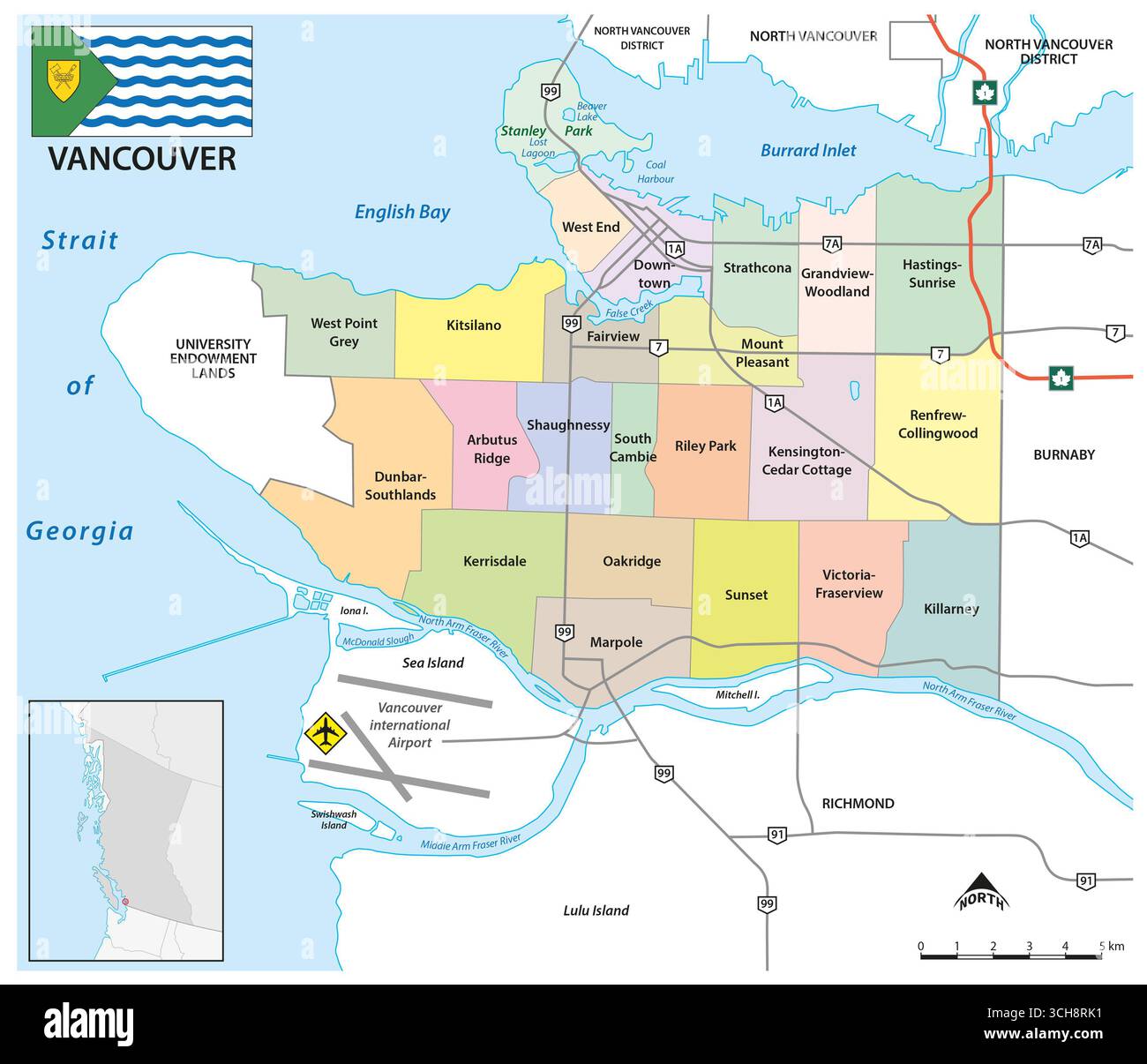 Vancouver Road e mappa amministrativa Foto Stock