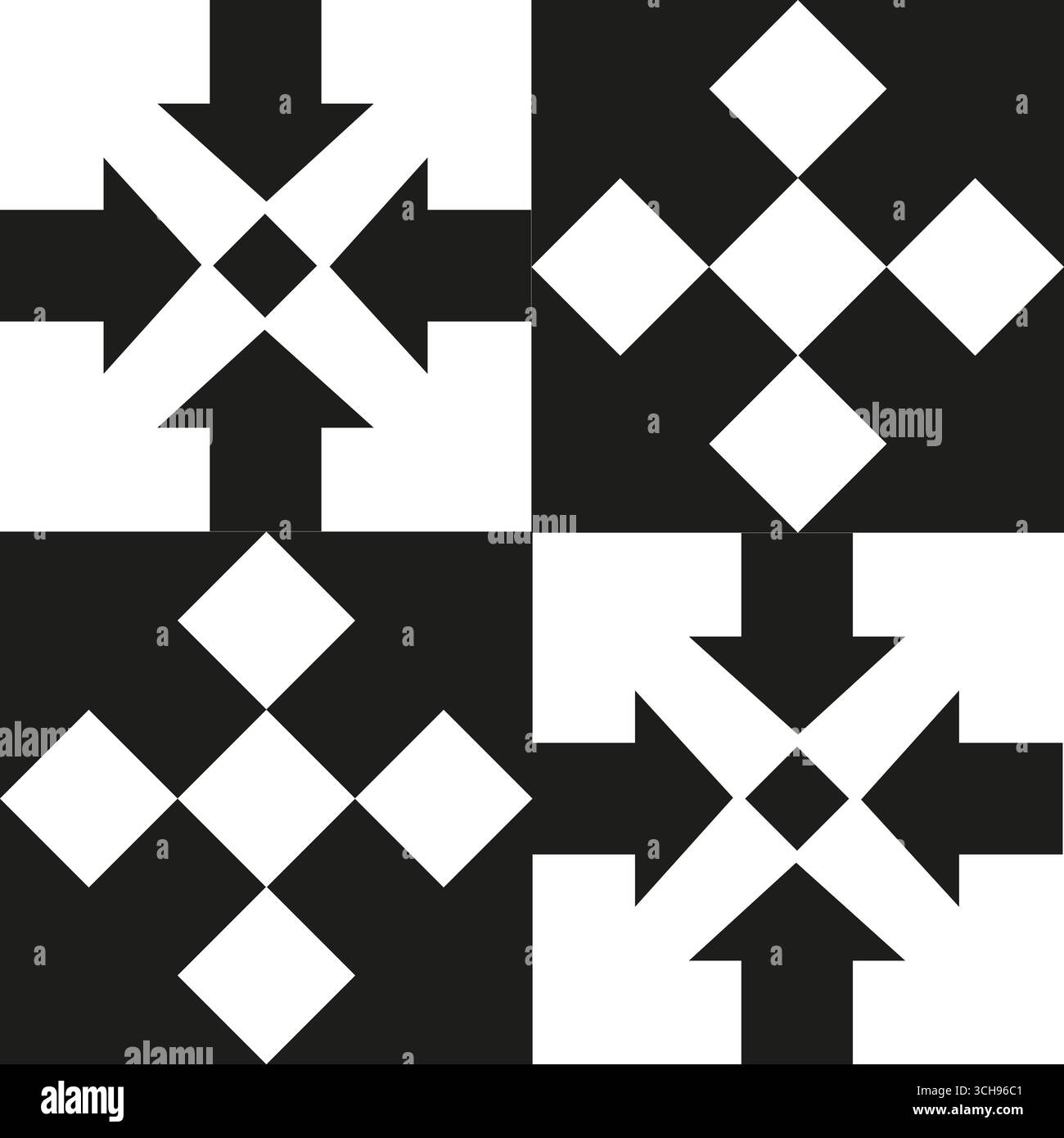 Illustrazione a mosaico puzzle visivo, test IQ dell'illustrazione ottica, frecce di interblocco, progettazione vettoriale a due colori Illustrazione Vettoriale