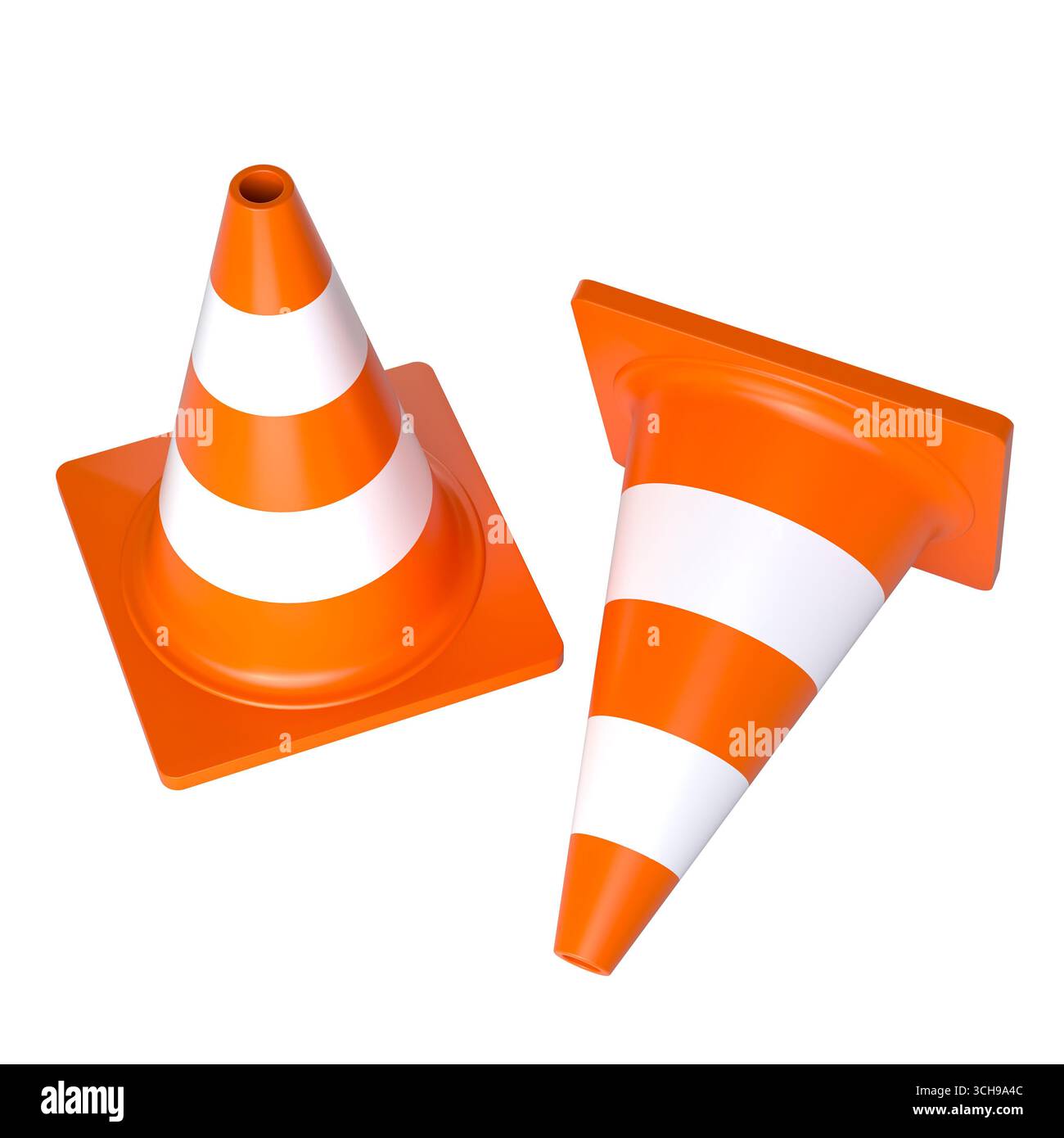 Due coni di traffico 3d sfondo trasparente Foto Stock