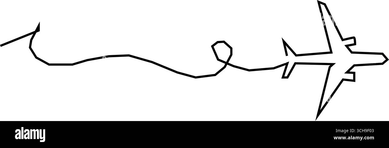 Un disegno in linea continua del percorso dell'aereo. Concetto di business di viaggi nel mondo e voli internazionali, aereo da traino a una sola linea. Continuo. Illustrazione Vettoriale