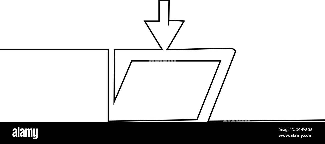 Icona Download e salvataggio a riga singola che rappresenta Digital file Storage and Document Management System, illustrazione vettoriale Illustrazione Vettoriale