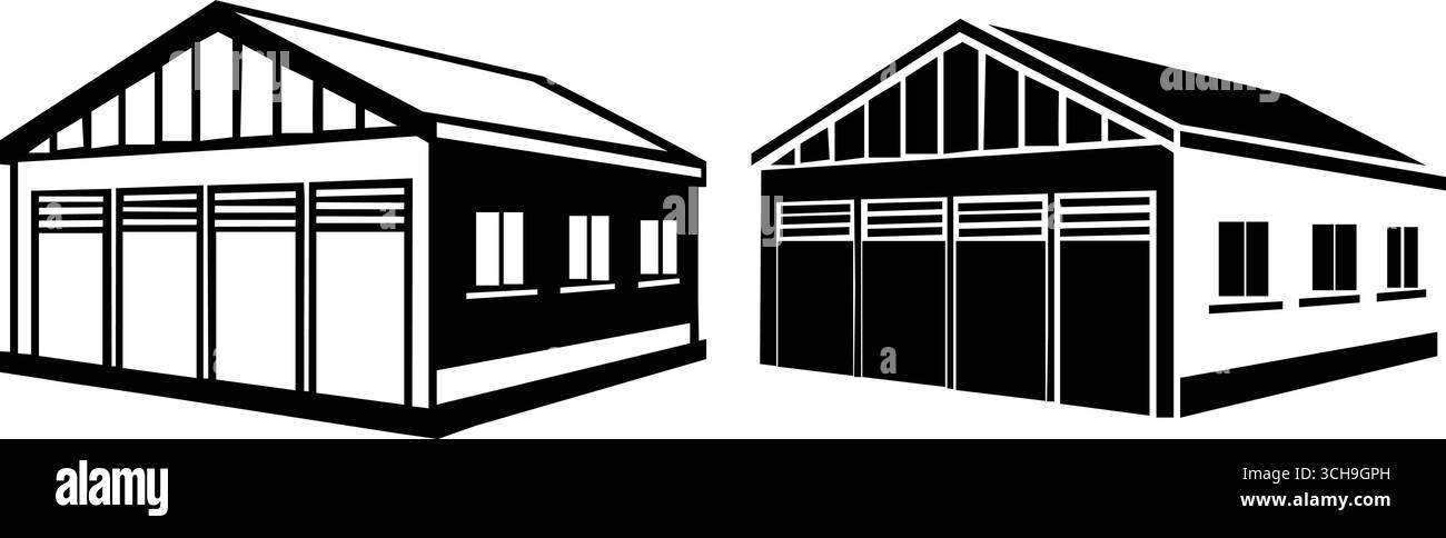Design di un garage per auto triple e di un garage per auto singole. Illustrazione Vettoriale