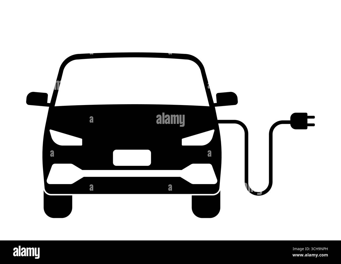 Auto elettrica. Simbolo della vettura EV. Auto elettrica alla stazione di ricarica. Energia ecologica o concetto ecologico. Illustrazione vettoriale. Illustrazione Vettoriale