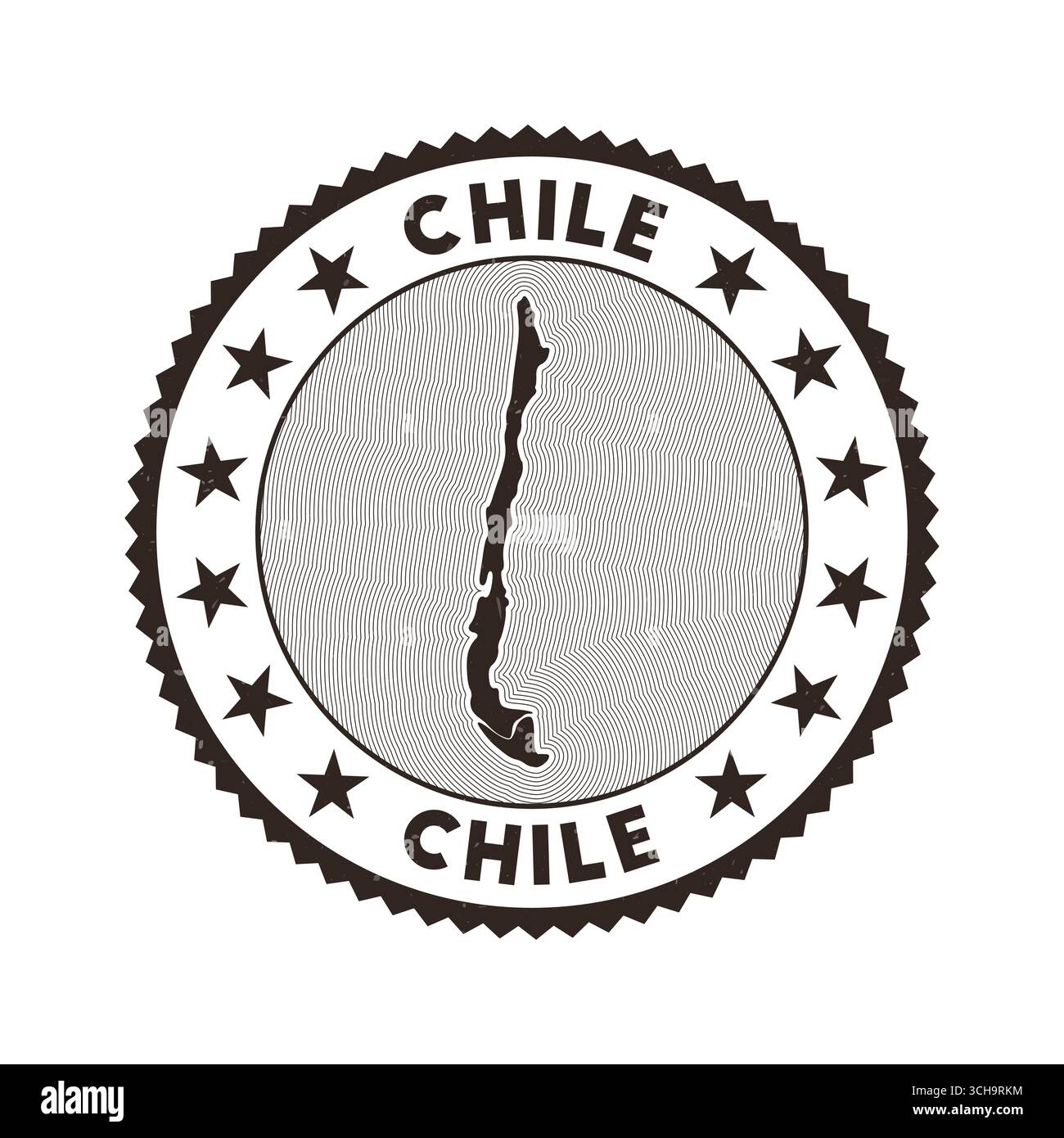 Emblema del Cile. Francobollo rotondo del paese con la forma del Cile, delle isoline e del testo rotondo. Distintivo fantastico. Illustrazione vettoriale moderna. Illustrazione Vettoriale