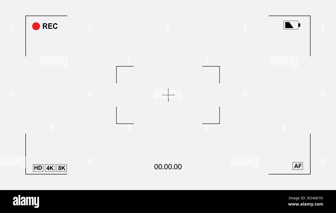 schermo di sovrapposizione del mirino con cornice per videocamera da 4k 8k su sfondo trasparente per il mockup, il formato di visualizzazione full hd, l'interfaccia del display digitale. Videocamera Illustrazione Vettoriale