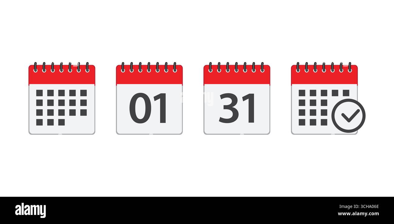 icone del calendario per app, sito web, interfaccia utente. cartelli degli eventi dell'organizzatore di promemoria. Set di icone del calendario. pianifica un piano aziendale. icona vettoriale su un chiaro Illustrazione Vettoriale
