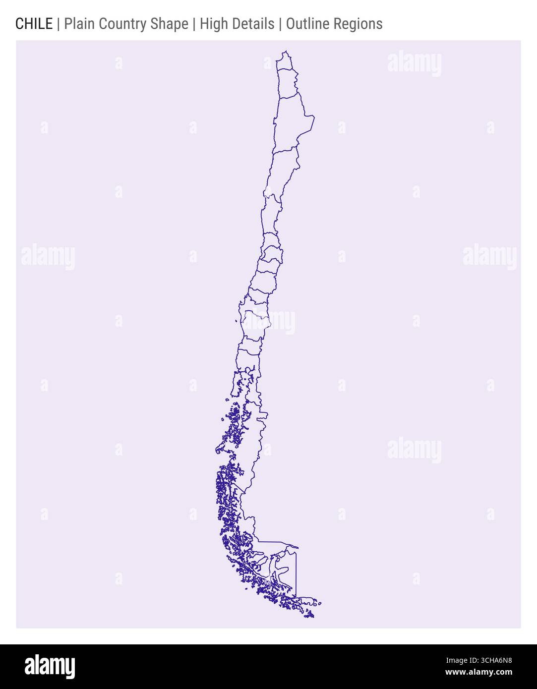Mappa del paese di pianura del Cile. Dettagli di alto livello. Stile delle aree di contorno. Forma del Cile. Illustrazione vettoriale. Illustrazione Vettoriale