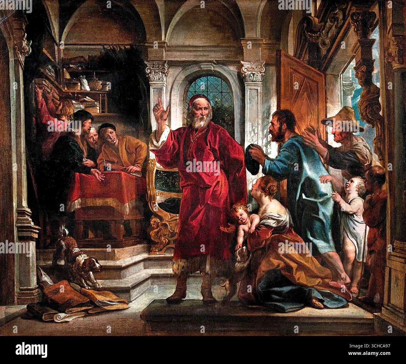 Yves saint, patrono degli avvocati 1645 JACOB JORDAENS (1593-1678) belga fiammingo Jacob Jordaens (1593-1678) è stato un importante pittore e disegnatore fiammingo del barocco, noto per i suoi dipinti di storia, scene mitologiche e allegoriche, opere religiose, scene di genere della vita quotidiana e ritratti. Fu influenzato dal suo contemporaneo ed ex insegnante di Peter Paul Rubens Foto Stock