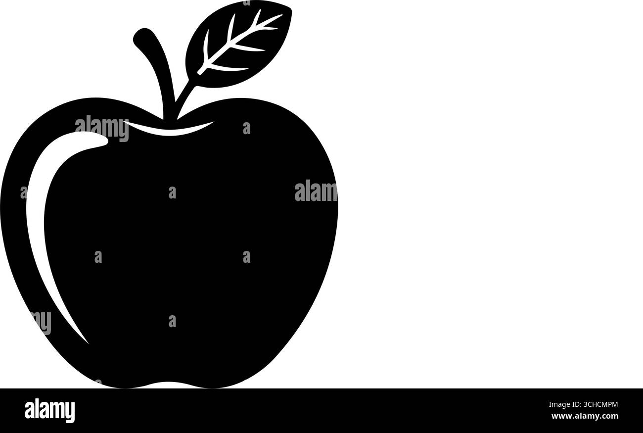 Apple silhouette Vector – icona di frutta bianca e nera con stelo e foglia per logo e design di packaging Illustrazione Vettoriale