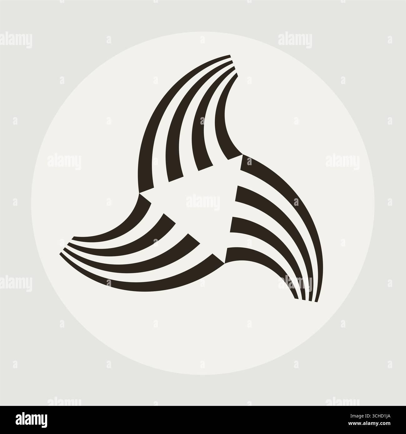 Simbolo geometrico triangolare e ondulato. Un triangolo equilatero che genera rami sinuosi su ciascun lato. Un simbolo utile per il branding. Illustrazione Vettoriale