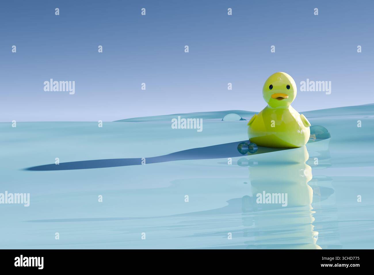 rendering 3d delle tradizionali anatre in gomma che galleggiano in acqua fredda Foto Stock rendering 3d delle tradizionali anatre in gomma che galleggiano in acqua fredda Foto Stock