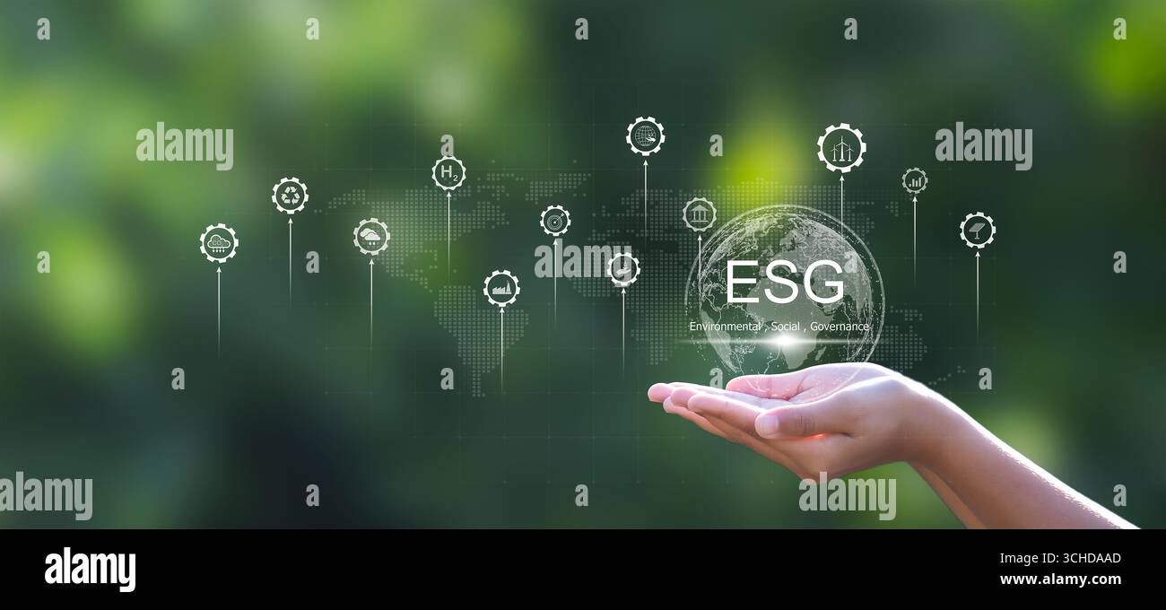 Governance ambientale e sociale, ESG, concetti ambientali e obiettivi di gestione aziendale sostenibile Foto Stock
