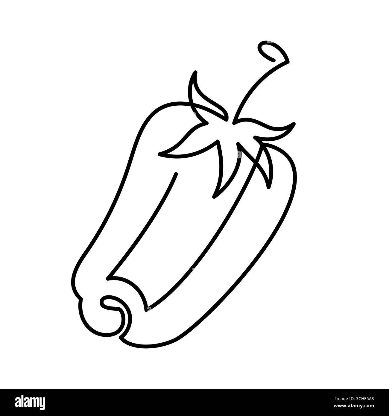 Illustrazione a riga singola dell'icona del cartone animato Bell Pepper. Icona piatta Vector Food vegetale isolata su sfondo bianco. Peperone in stile doodle. Disegni in linea Illustrazione Vettoriale