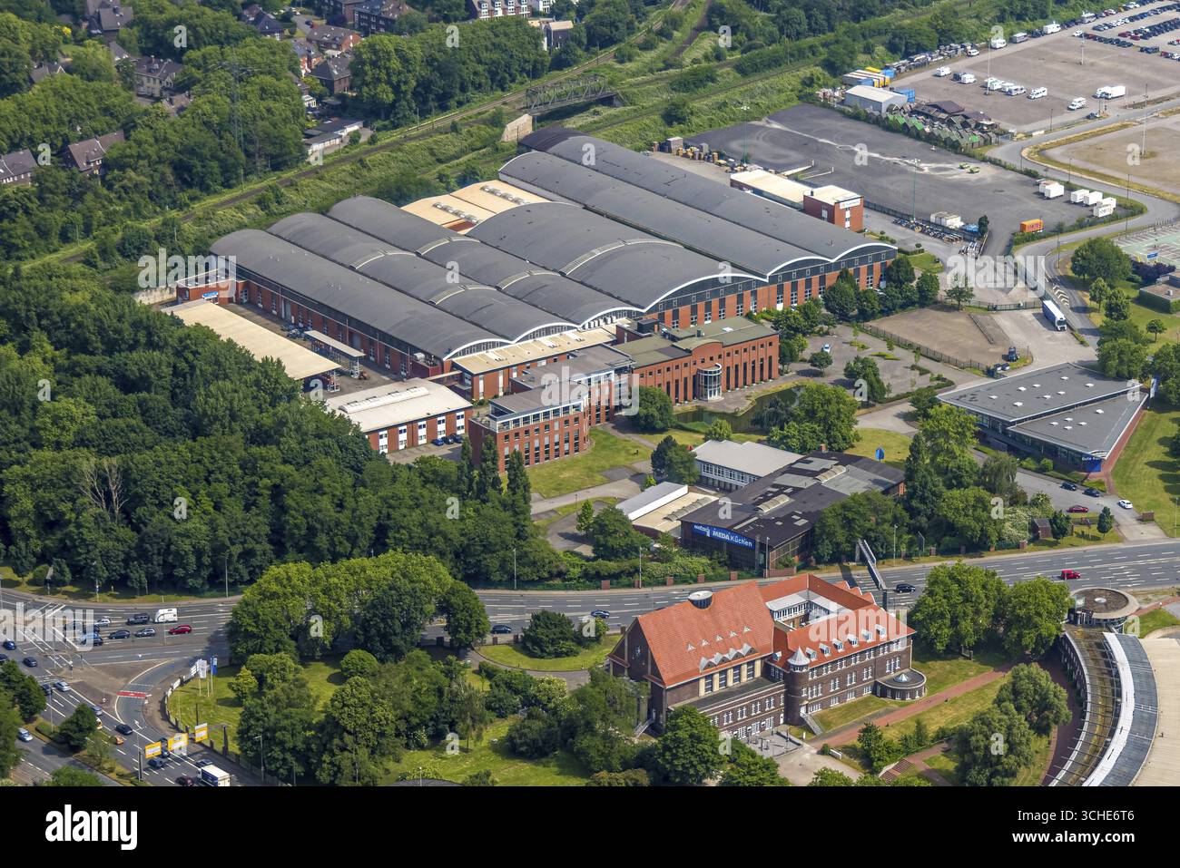 Vista aerea, DB Schenker Logistikdienst, Oberhausen, zona della Ruhr, Renania settentrionale-Vestfalia, Germania, DE, Europa, logistica, servizio logistico, logistica s Foto Stock