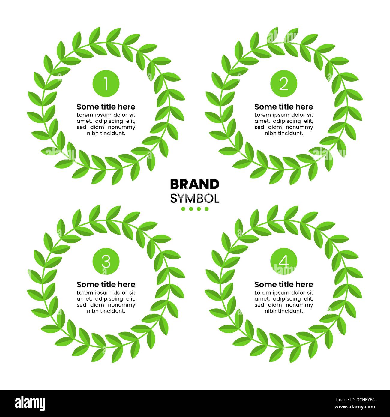 Modello infografico con 4 opzioni o passaggi. Cerchi verdi. Può essere utilizzato per layout del flusso di lavoro, diagrammi, banner, webdesign. Illustrazione vettoriale Illustrazione Vettoriale