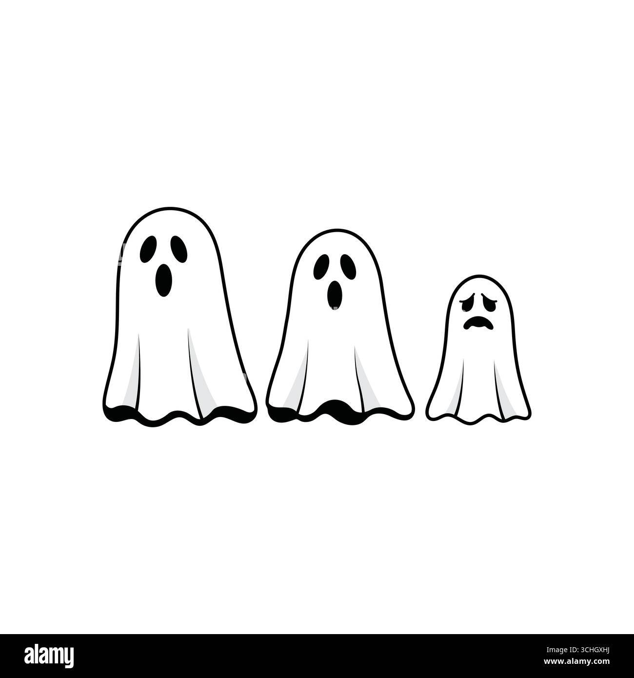 Una serie di tre fantasmi cartoni animati con diverse espressioni un'illustrazione vettoriale di Halloween Illustrazione Vettoriale