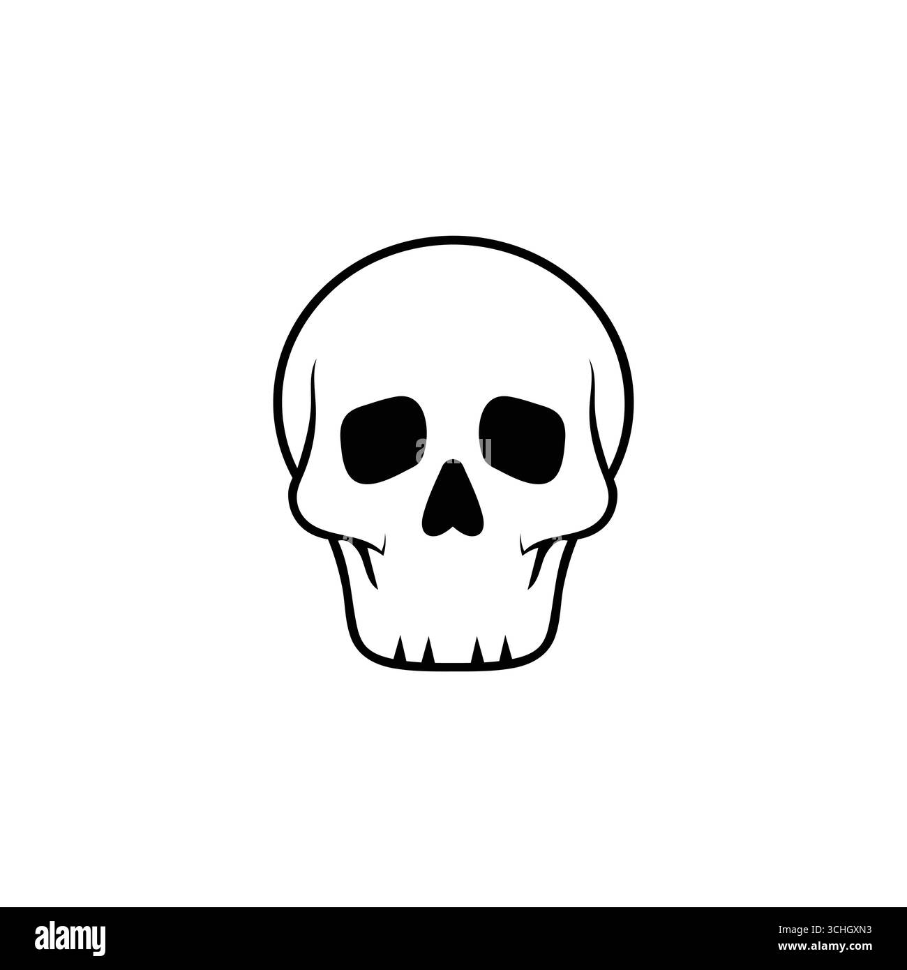 Semplice illustrazione vettoriale piatta del cranio umano con un design lineare Illustrazione Vettoriale