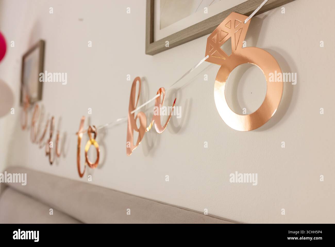 Addio al nubilato, decorazione per feste di fidanzamento con sposa in oro rosa per striscione sulla parete, Foto Stock