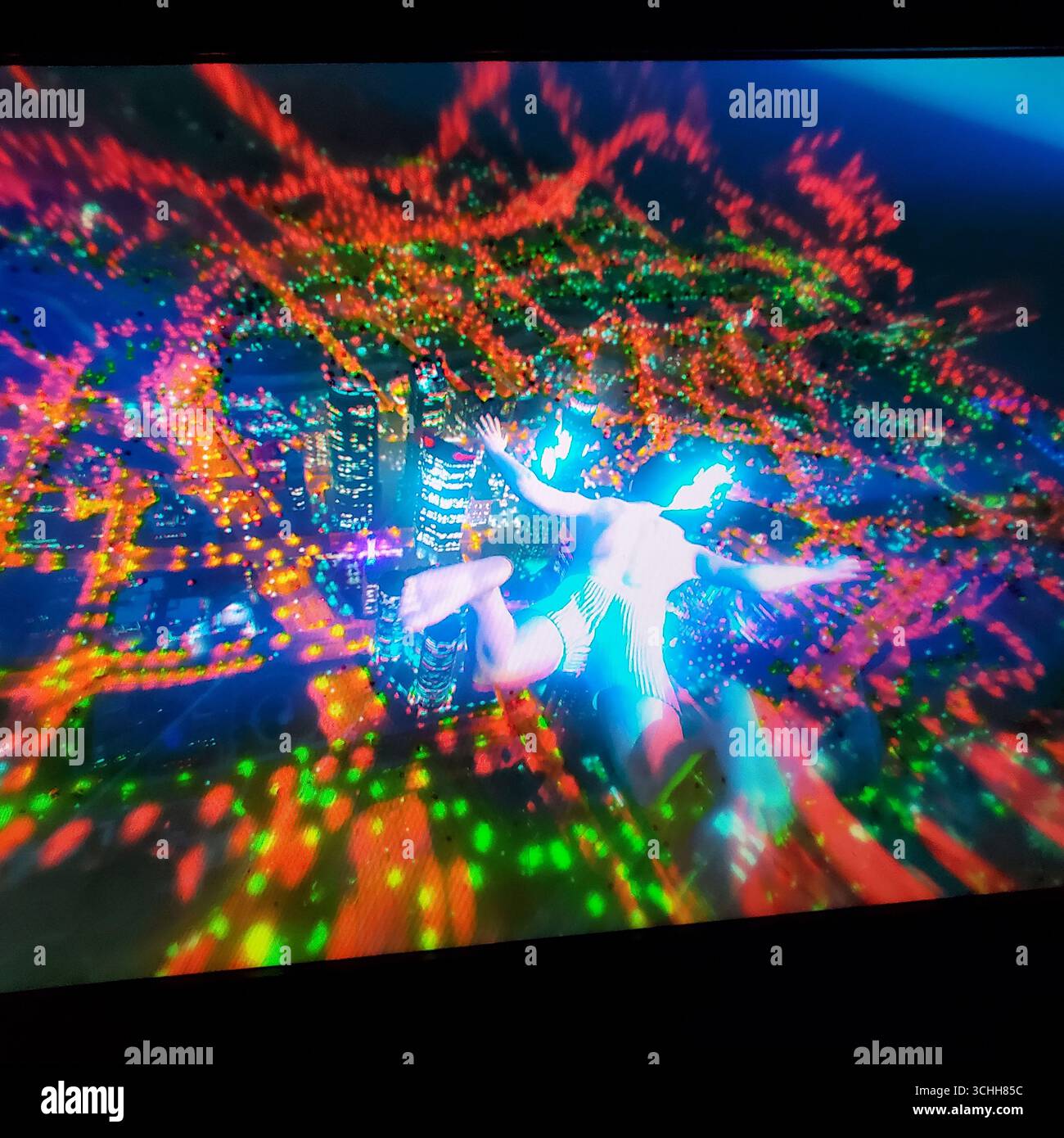 Caduta libera allucinatoria GTA V su Los Santos - sequenza psichedelica Michael De Santa Foto Stock