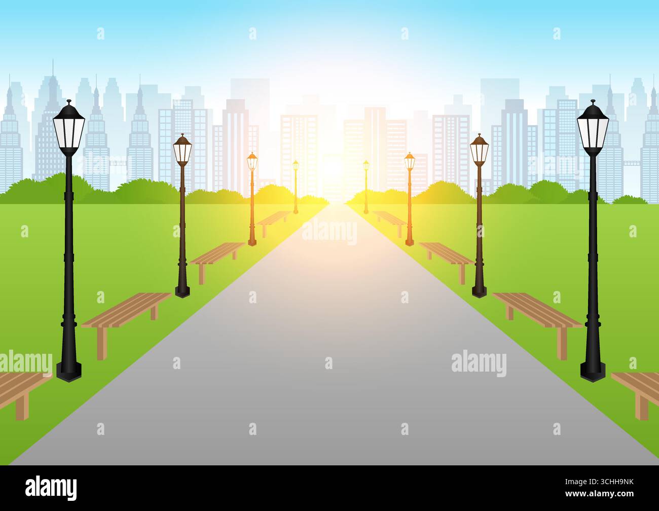 Parco verde. Parco pubblico. Sfondo del parco cittadino. Illustrazione vettoriale. Illustrazione Vettoriale