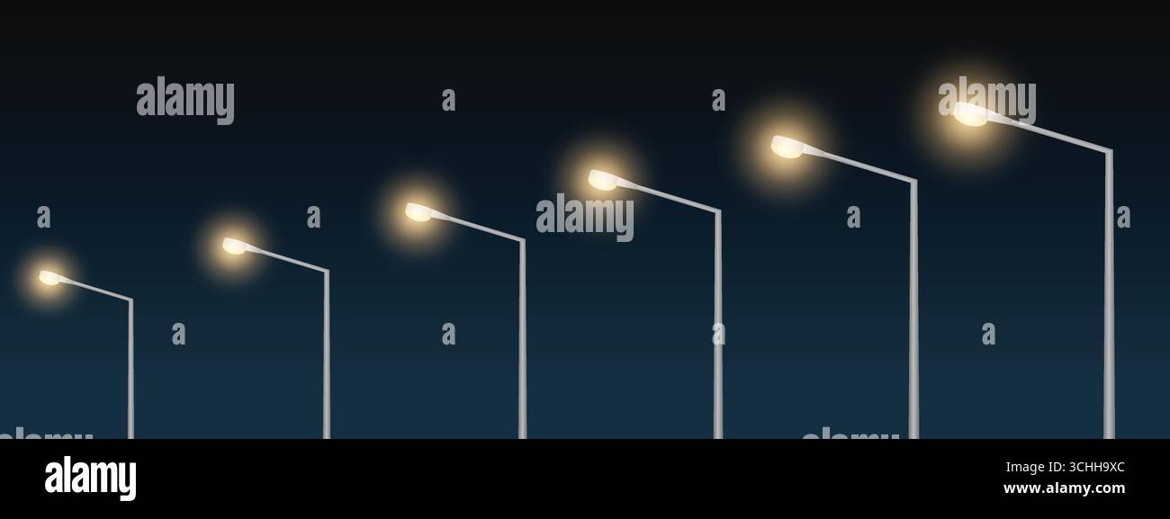 Lampione stradale con fascio di luce notturna. Illustrazione vettoriale. Illustrazione Vettoriale