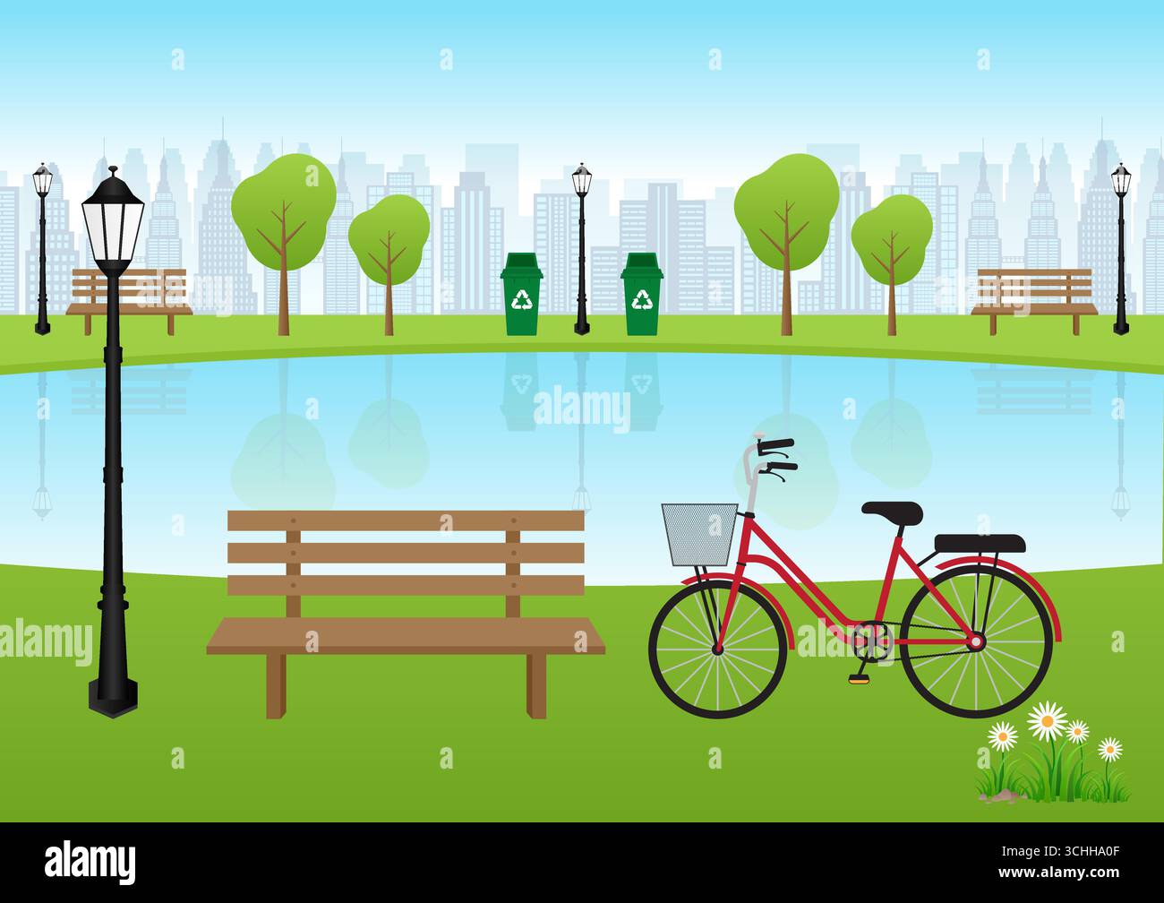 Parco verde. Parco pubblico. Sfondo del parco cittadino. Illustrazione vettoriale. Illustrazione Vettoriale