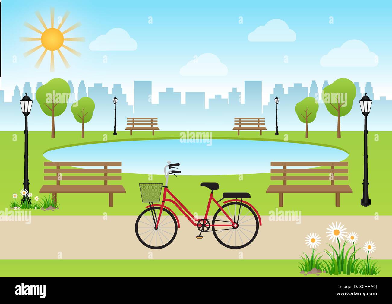 Parco verde. Parco pubblico. Sfondo del parco cittadino. Illustrazione vettoriale. Illustrazione Vettoriale