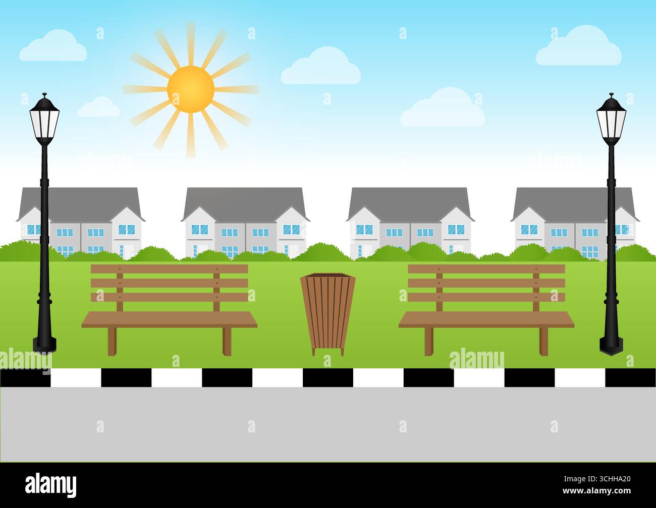 Parco verde. Parco pubblico. Sfondo del parco cittadino. Illustrazione vettoriale. Illustrazione Vettoriale