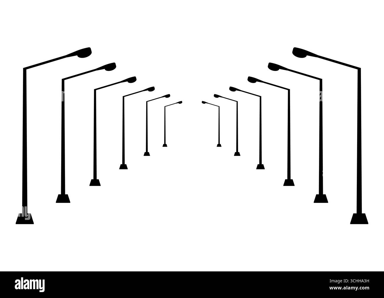 Silhouette del palo per illuminazione stradale pubblica. Illustrazione vettoriale isolata su sfondo bianco. Illustrazione Vettoriale