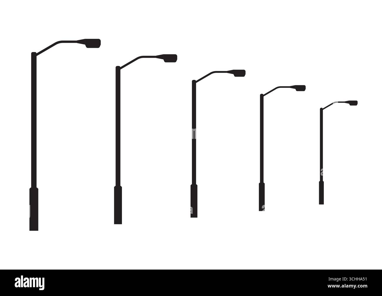 Silhouette del palo per illuminazione stradale pubblica. Illustrazione vettoriale isolata su sfondo bianco. Illustrazione Vettoriale