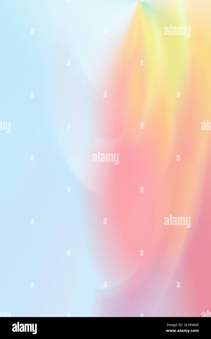 Sfondo sgranato color pastello Gradient Abstract con un flusso dinamico di colori pastello azzurro, rosa, arancione e giallo pastello. Foto Stock