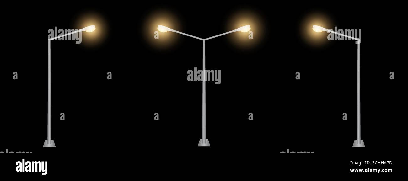 Lampione stradale con fascio di luce notturna. Illustrazione vettoriale. Illustrazione Vettoriale