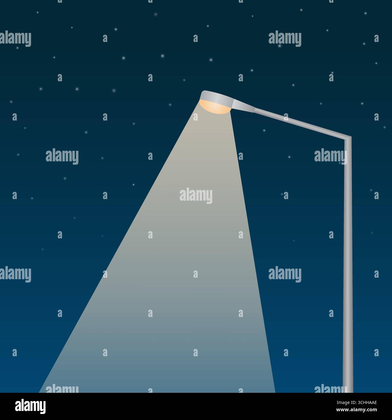 Lampione stradale con fascio di luce notturna. Illustrazione vettoriale. Illustrazione Vettoriale