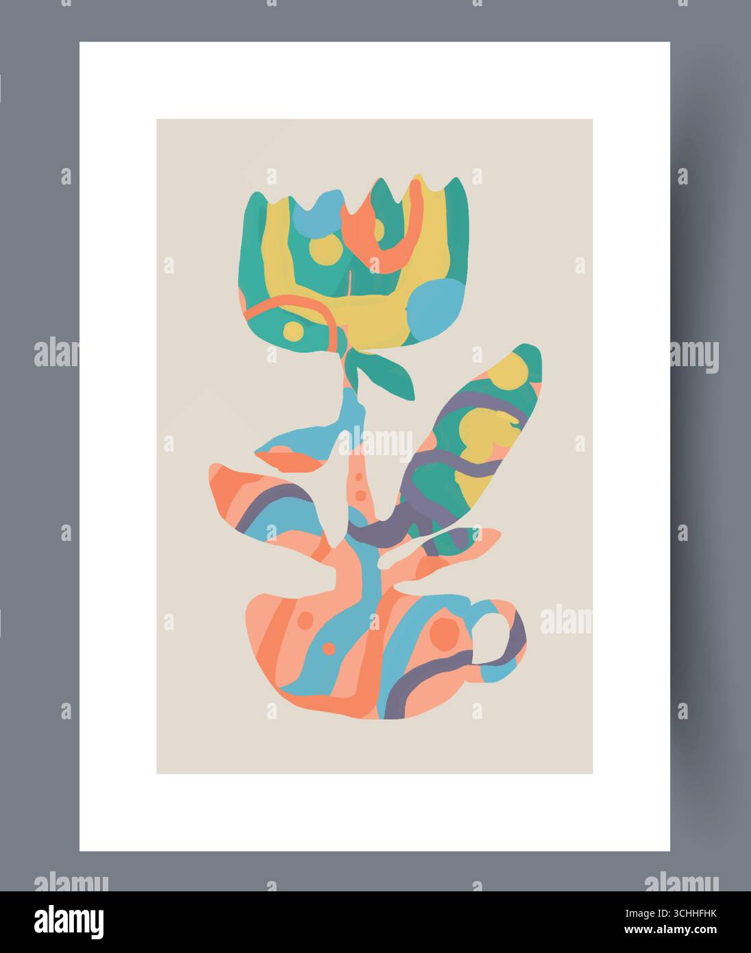 Una vivace e colorata illustrazione di fiori astratti con un design gioioso e divertente Illustrazione Vettoriale