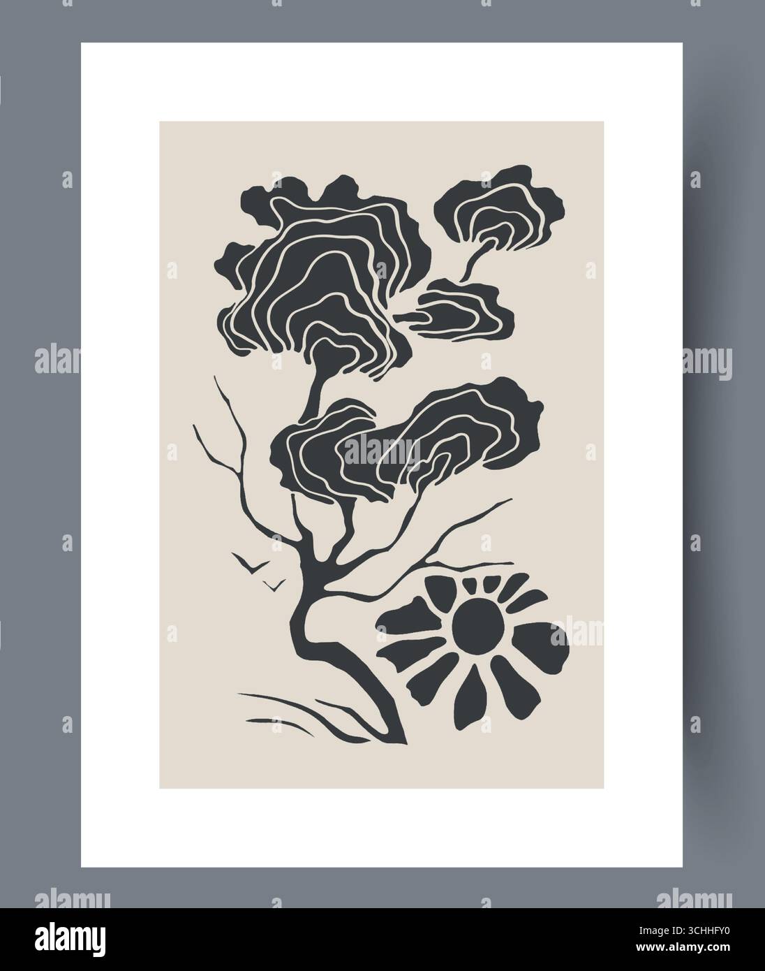Forme astratte floreali e organiche rappresentate in tonalità e tonalità sorprendenti in bianco e nero Illustrazione Vettoriale