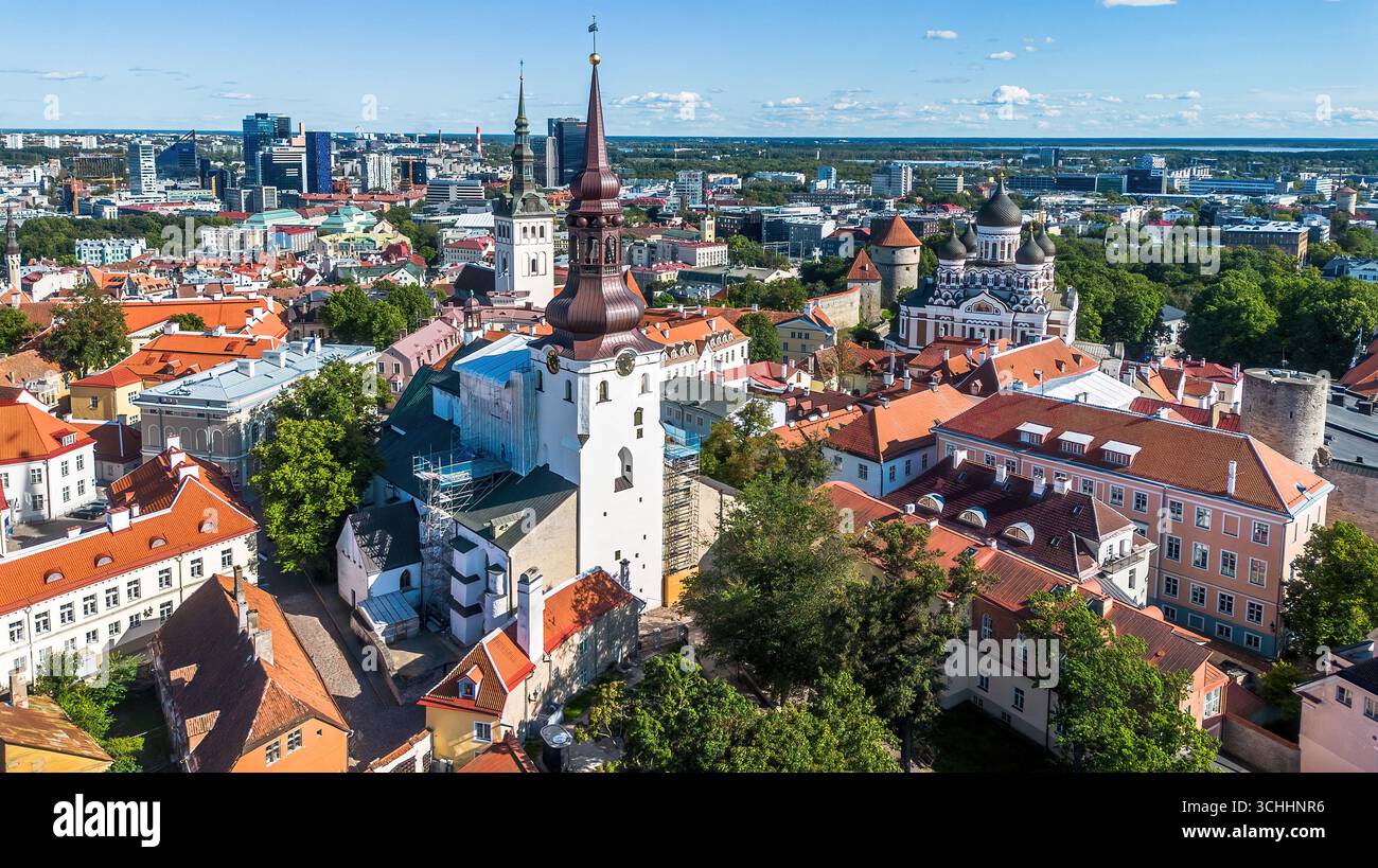 Vista aerea della Cattedrale di Santa Maria nella città vecchia di Tallinn (Vanalinn), la capitale dell'Estonia, uno degli stati baltici Foto Stock