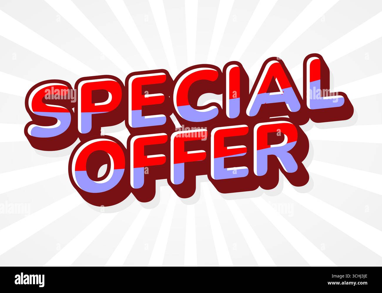 Una grafica vivace con le parole offerta speciale in caratteri tipografici vivaci e colorati. Lo sfondo ha un motivo radiale che migliora il tema promozionale Illustrazione Vettoriale