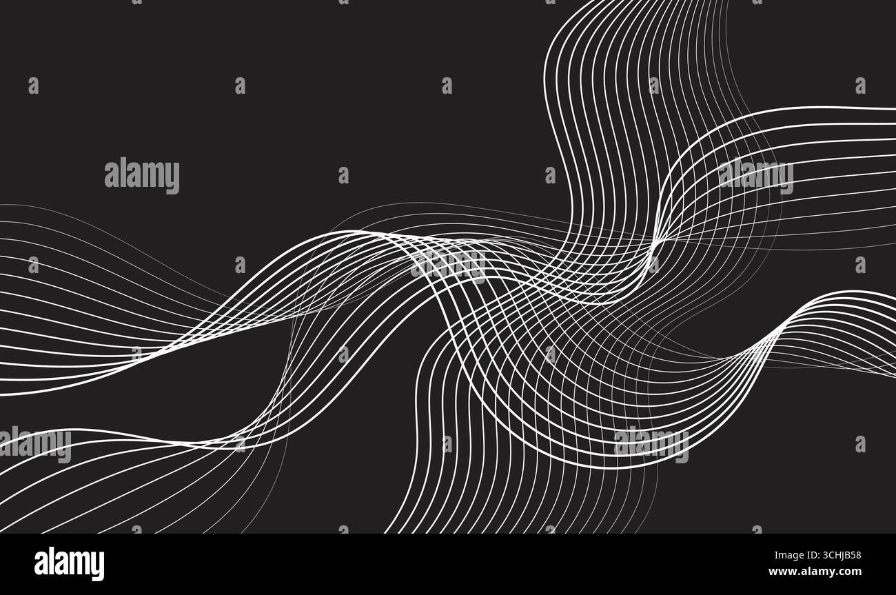 Sfondo delle linee d'onda colorate astratte. Tecnologia futuristica. Moderne linee sinuose. Schema d'onda dinamico. Illustrazione vettoriale. Illustrazione Vettoriale