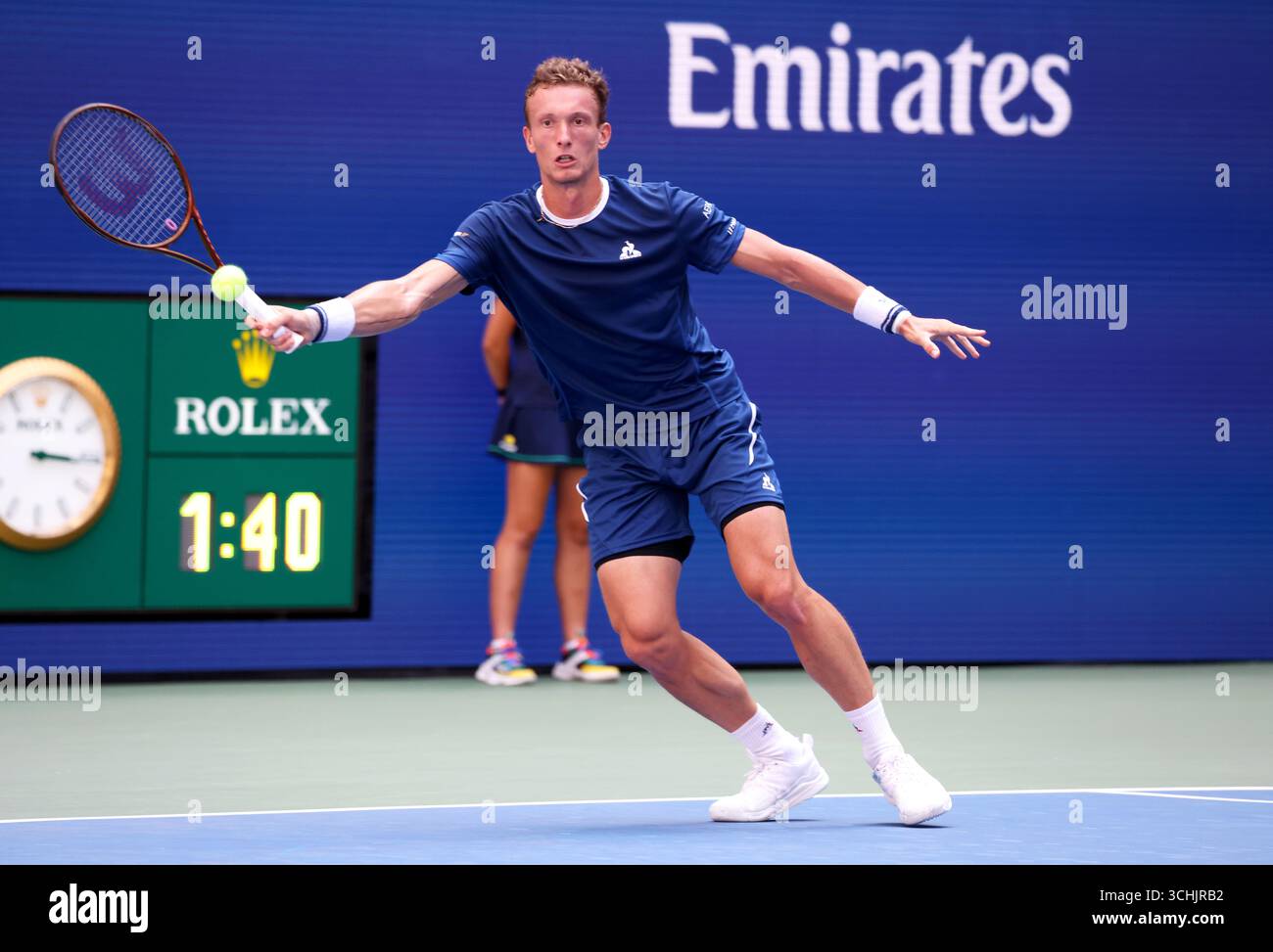 Flushing Meadows, New York - Jiri Lehecka della Repubblica Ceca. 2 settembre 2025. Durante la sua partita di quarti di finale contro il numero 2 dello spagnolo Carlos Alcaraz agli US Open. Crediti: Adam Stoltman/Alamy Live News Foto Stock